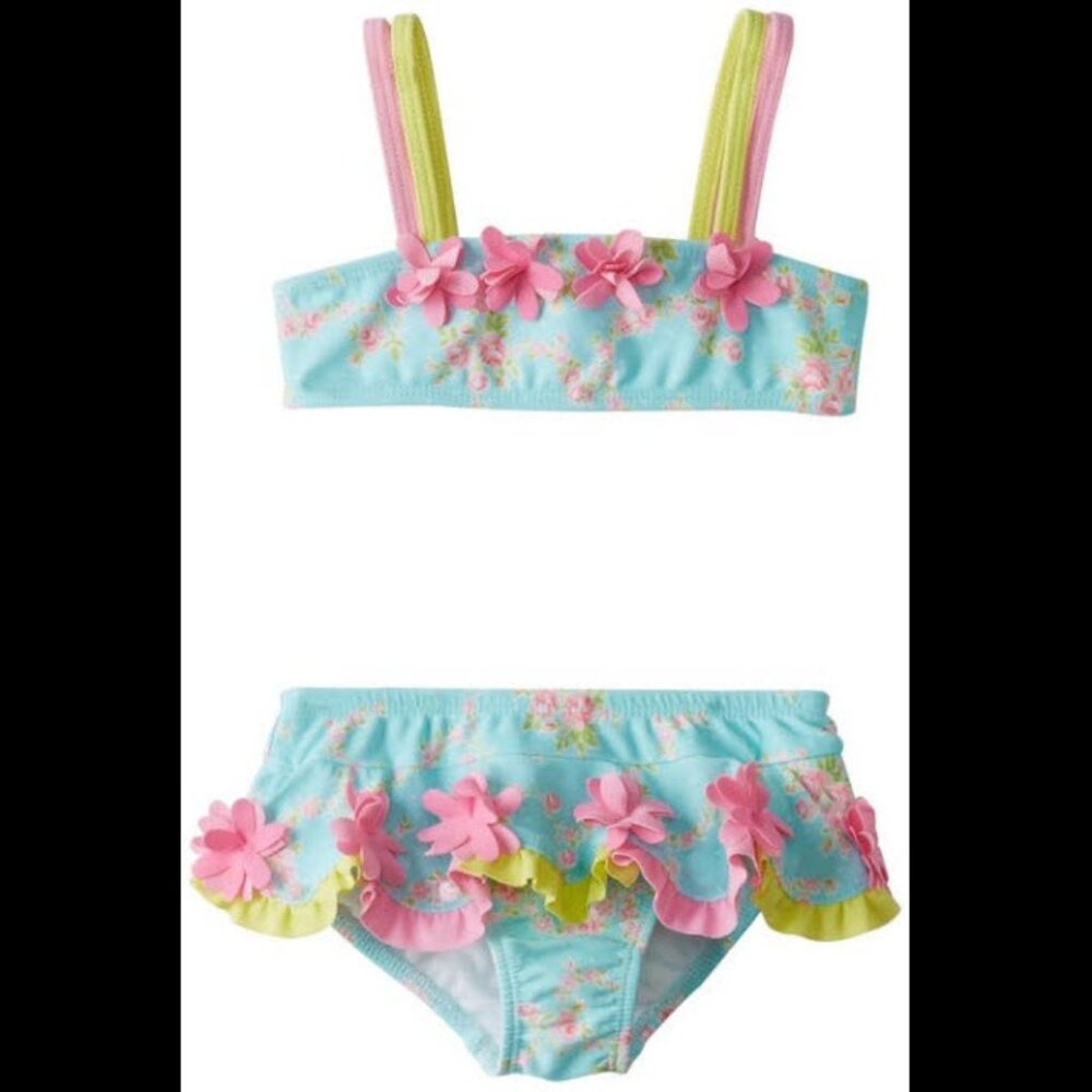 Kate Mack NWT Girls Water Sprite Aqua Blue and Pink Bikini Swimsuit